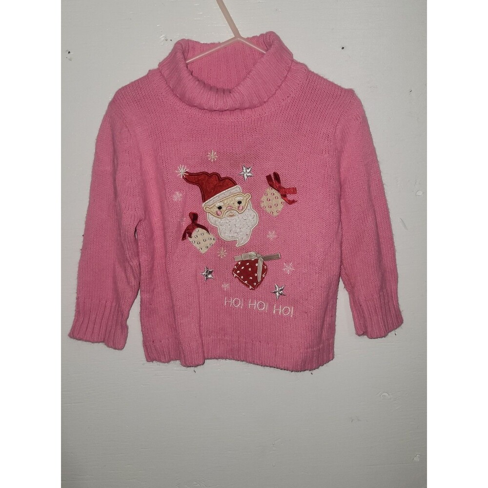 Vintage b.t. kids Toddler Girl Pink Turtleneck Christmas Sweater AA64